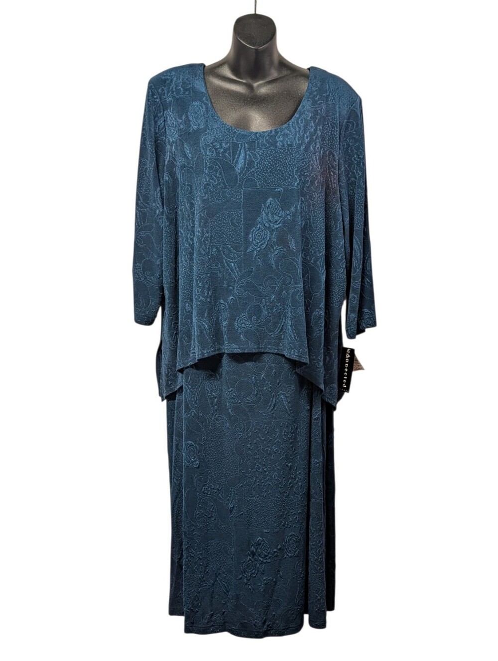 Connected Woman Teal Floral Embossed Popover Maxi Dress 20W NWT Layered NWT